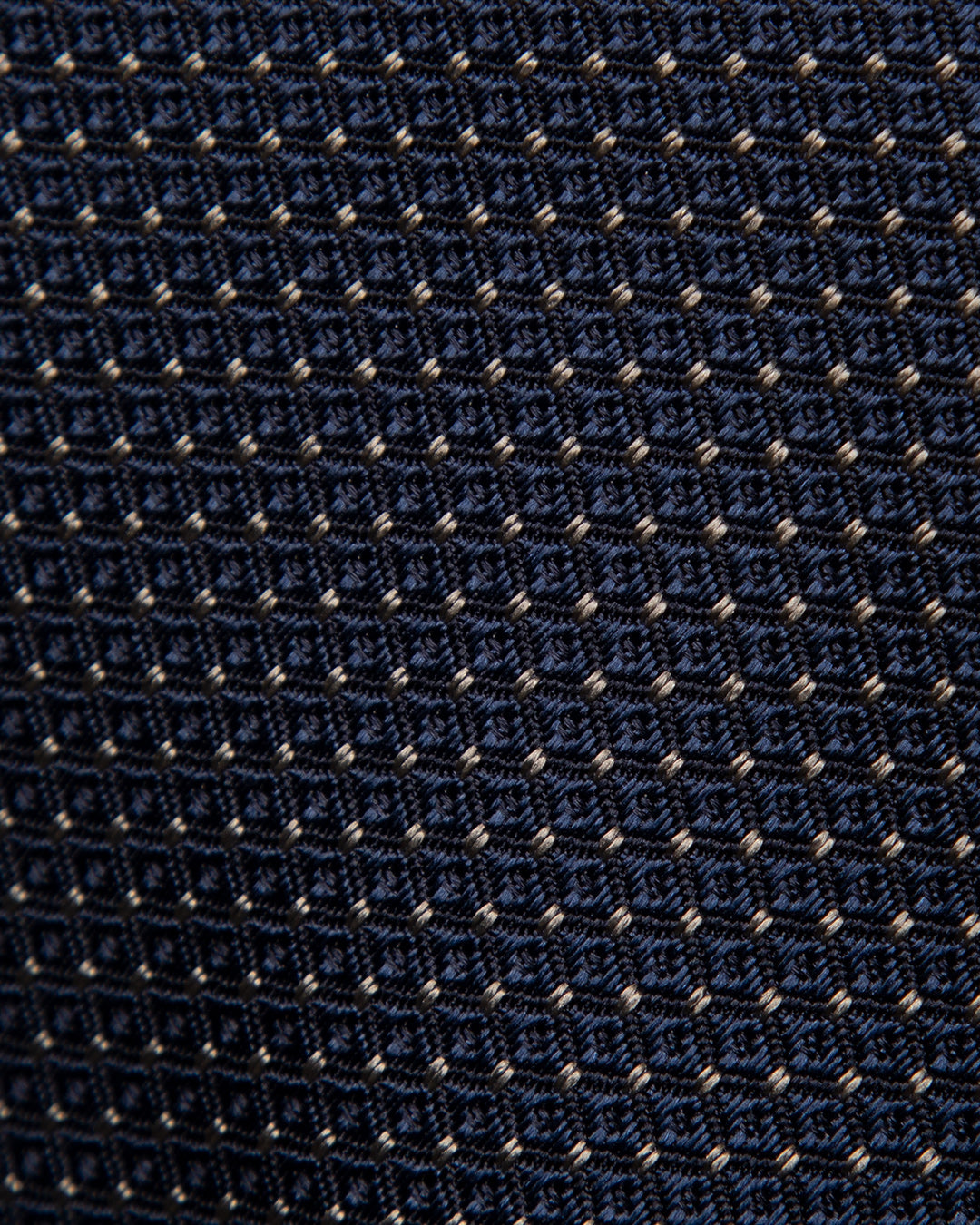 Cravatta Jacquard Blu Navy Con Rombi Tonali E Puntini Avorio