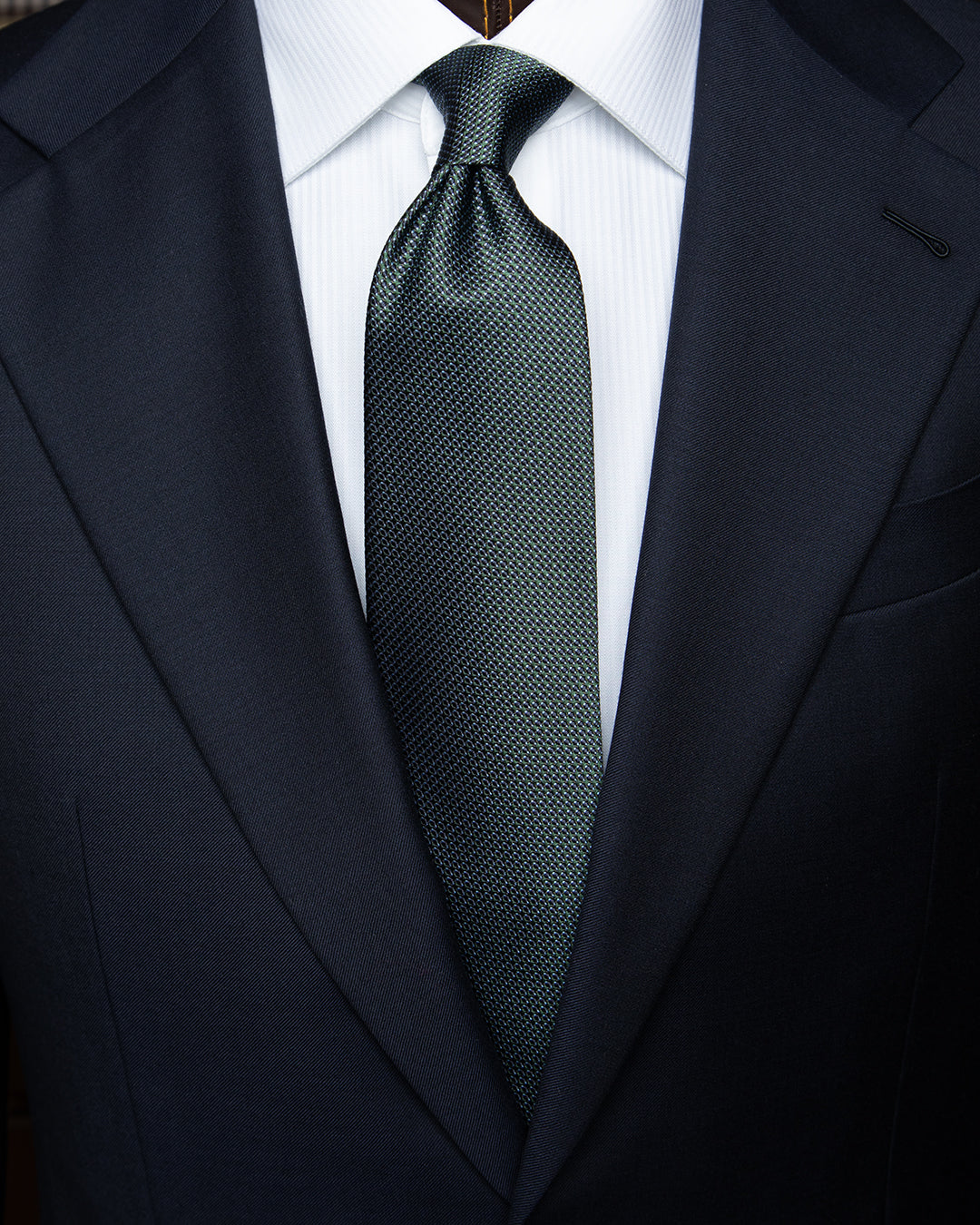 Cravatta Verde Scuro con Micro-Jacquard Blu