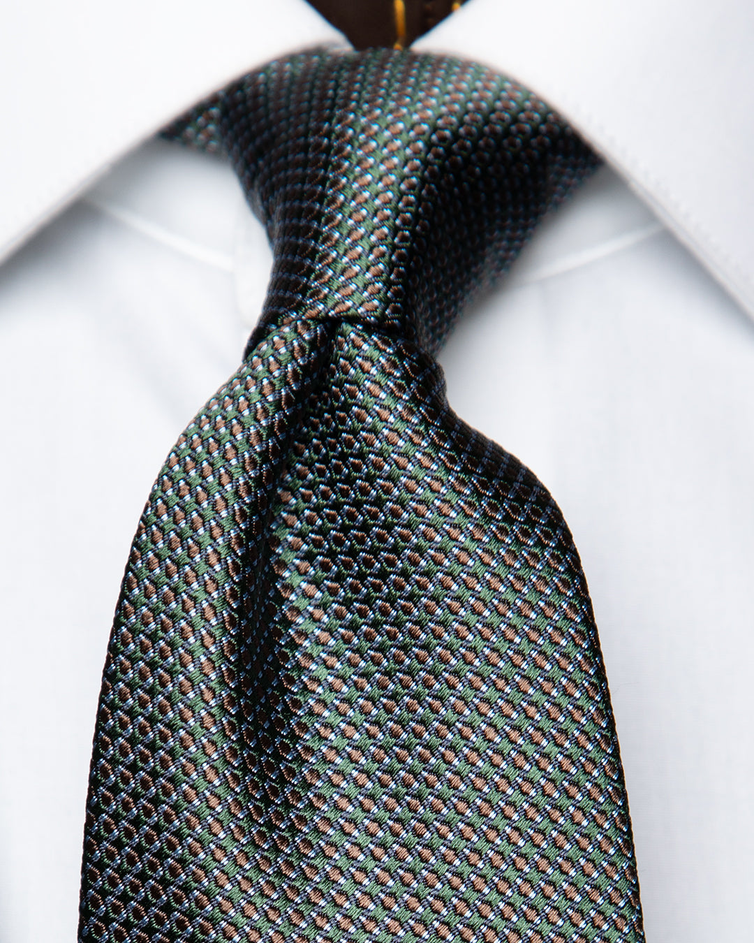 Cravatta Micro-Jacquard Eucalipto e Marrone