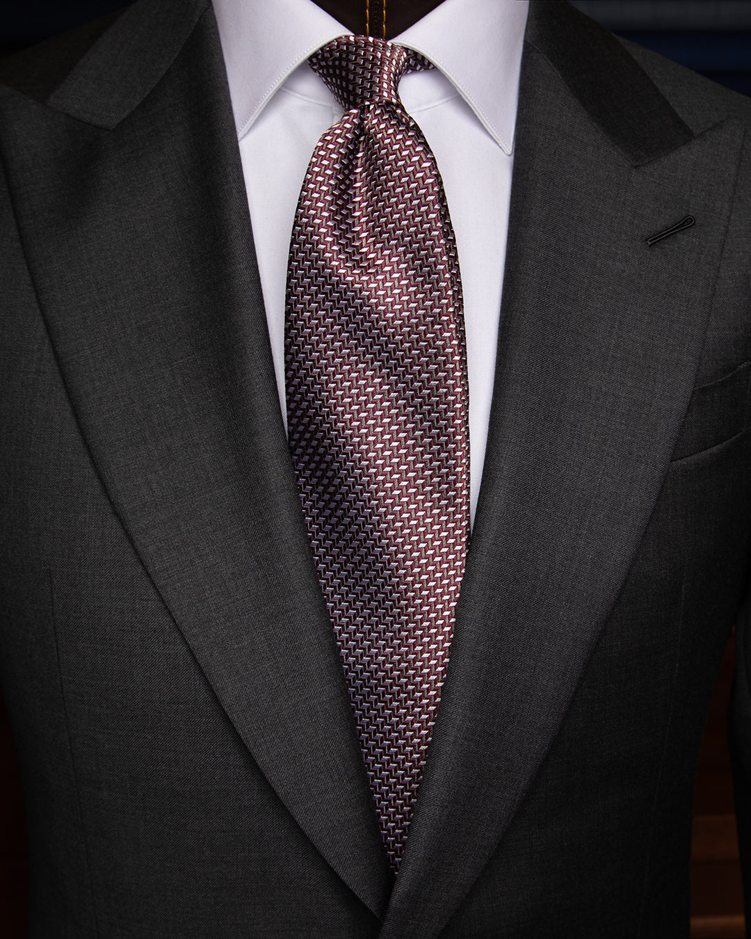 Cravatta Bordeaux in Seta con Microfantasia Argento