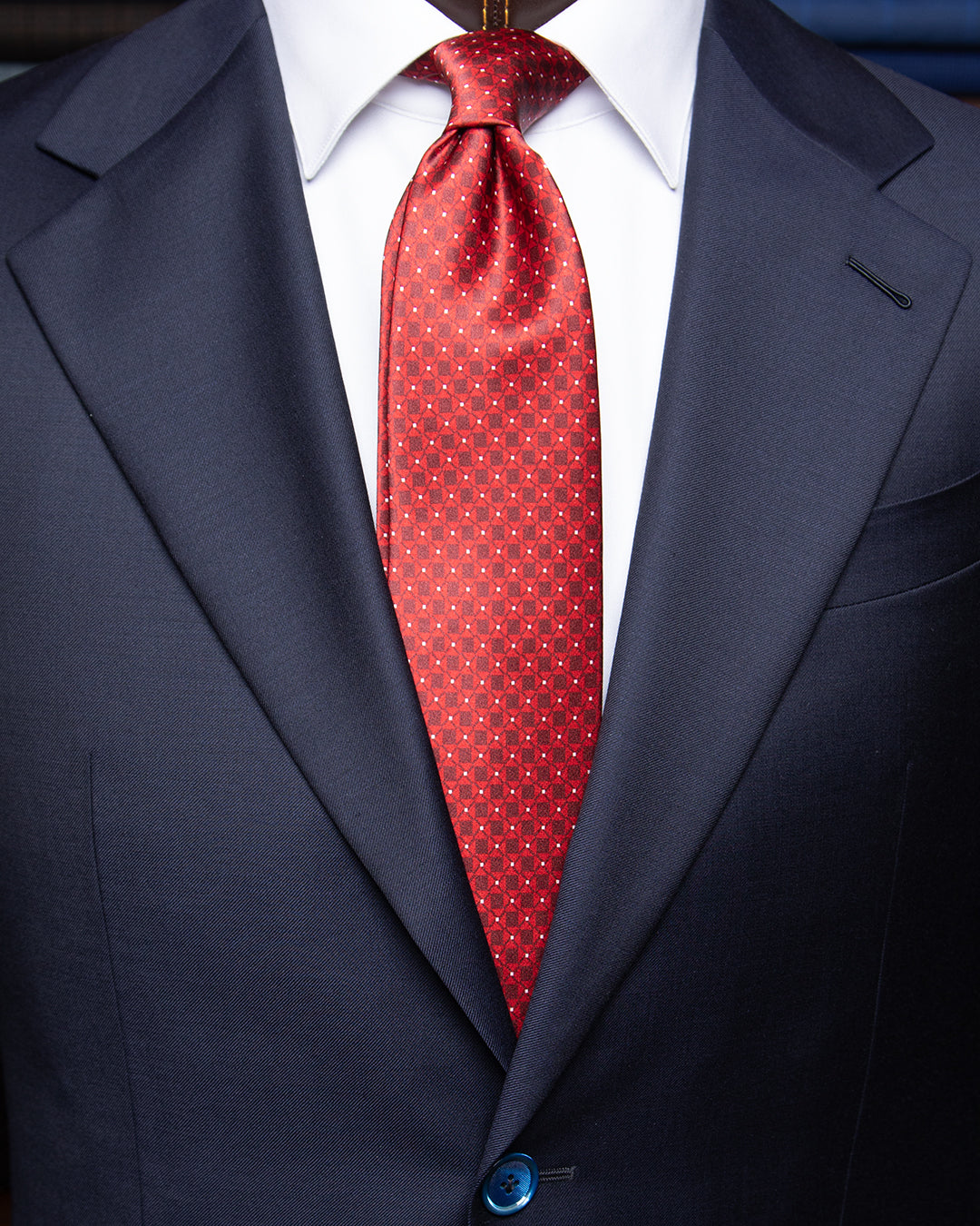 Ruby Red Geometric Motif Silk Tie