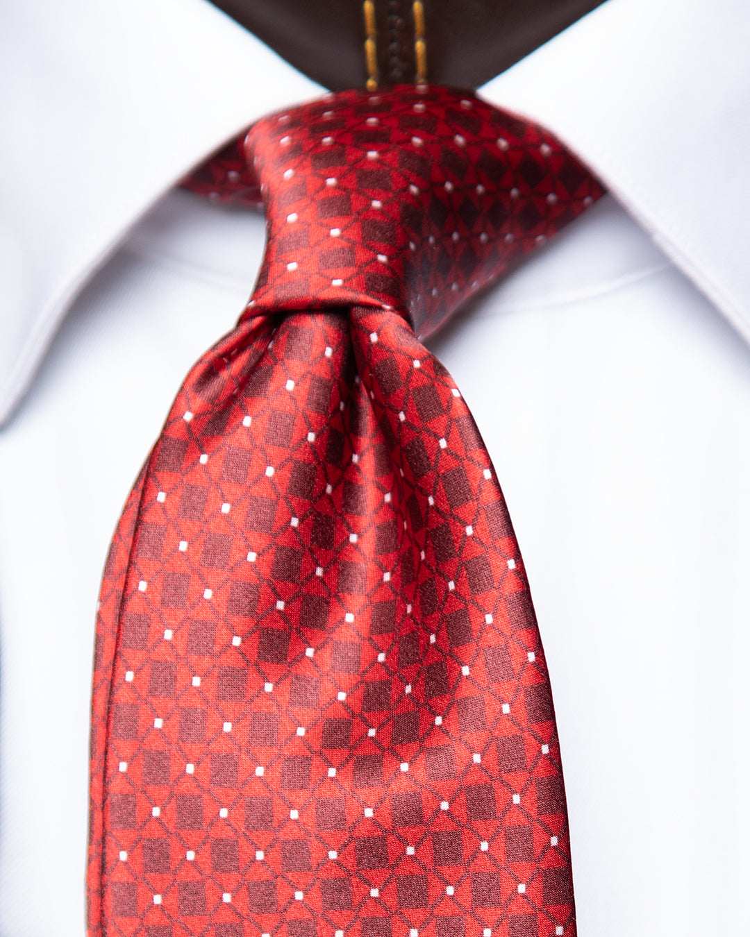 Ruby Red Geometric Motif Silk Tie