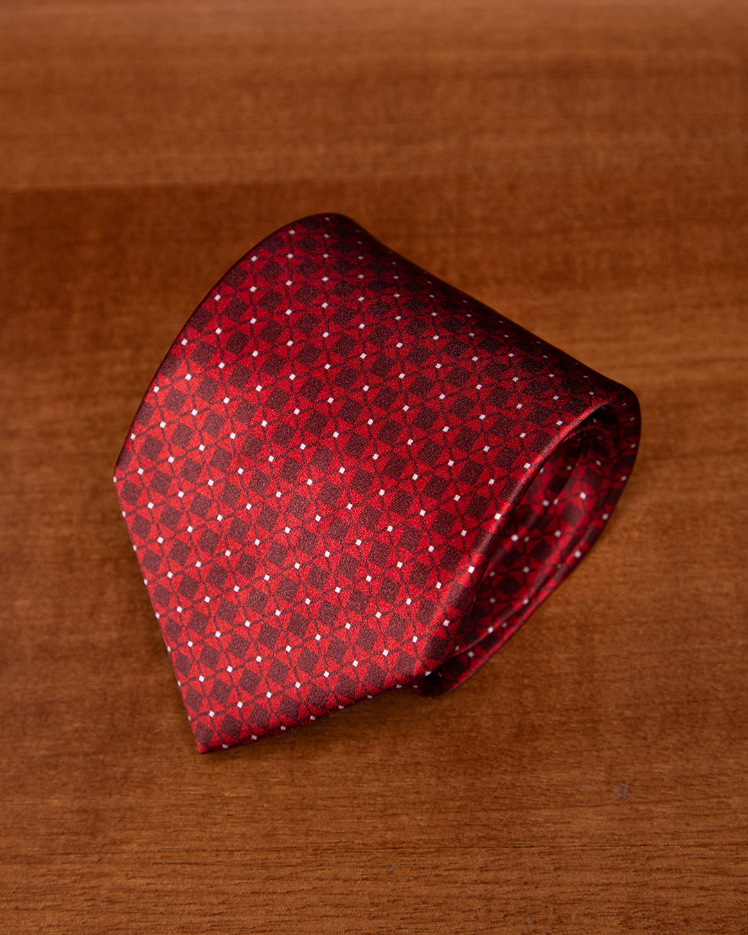 Ruby Red Geometric Motif Silk Tie
