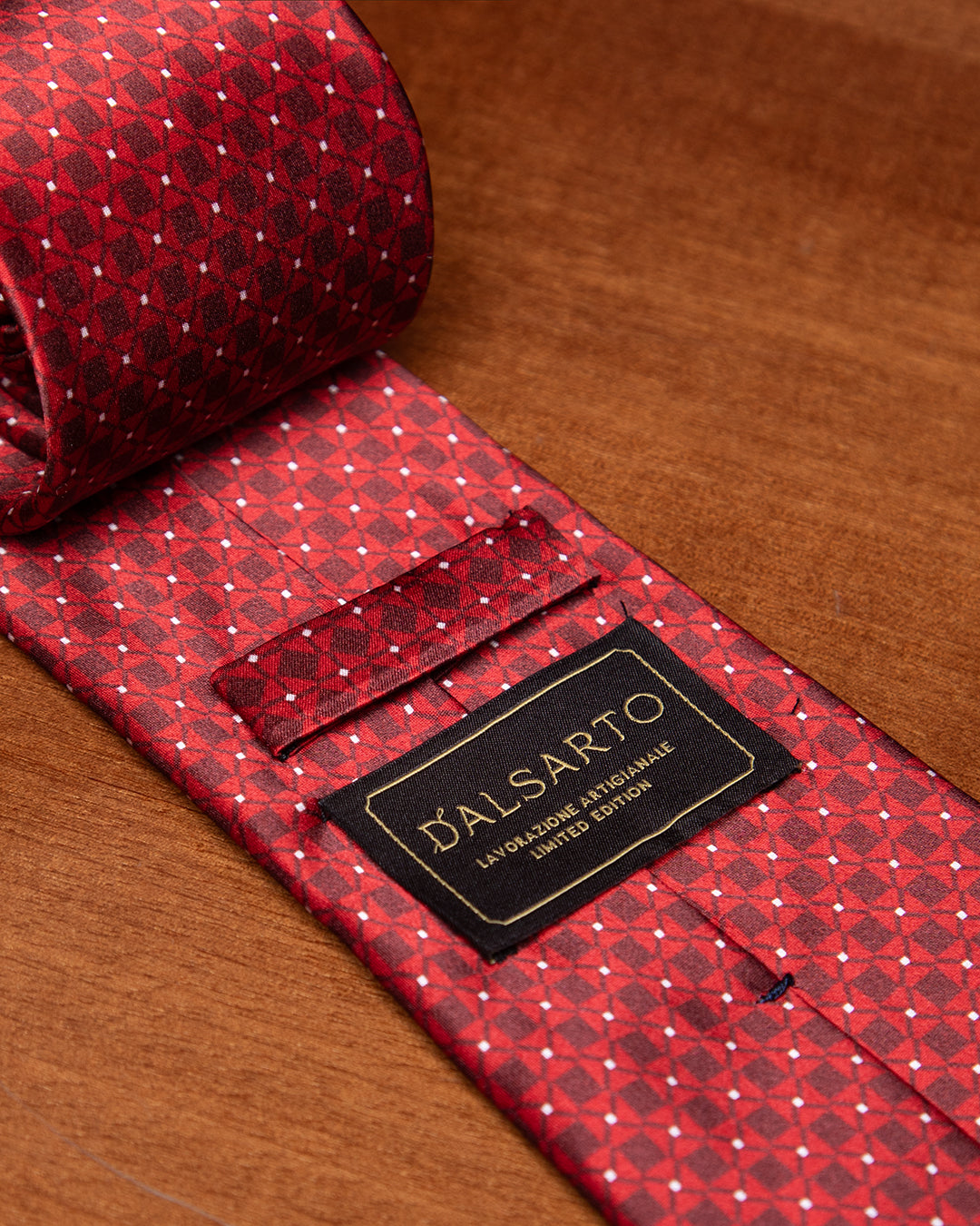 Ruby Red Geometric Motif Silk Tie