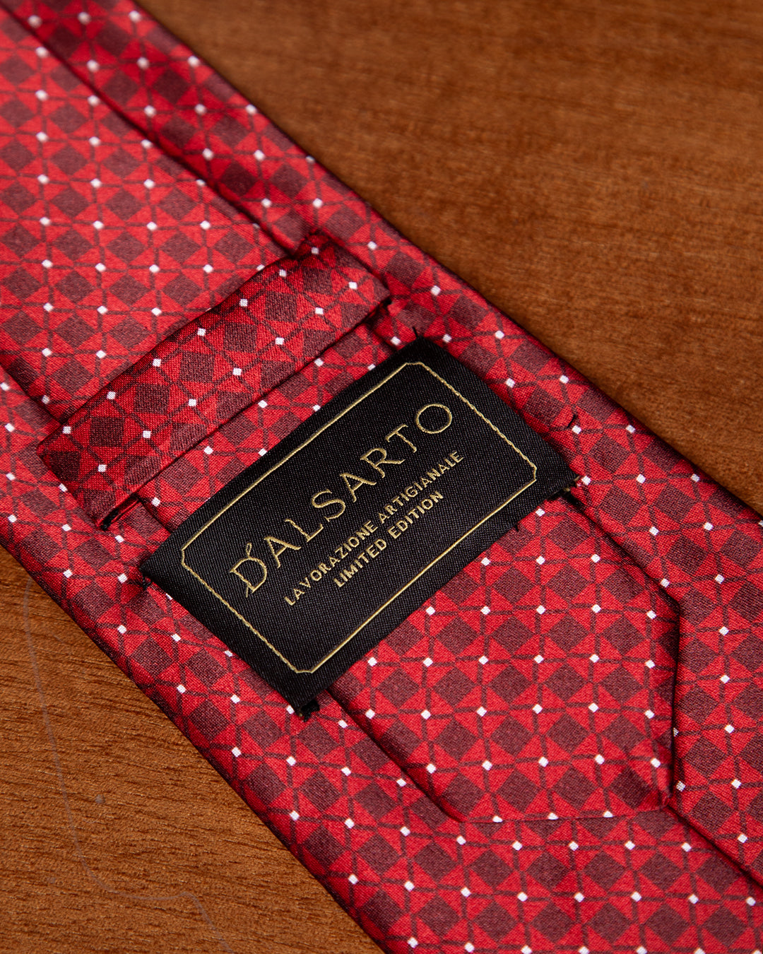 Ruby Red Geometric Motif Silk Tie