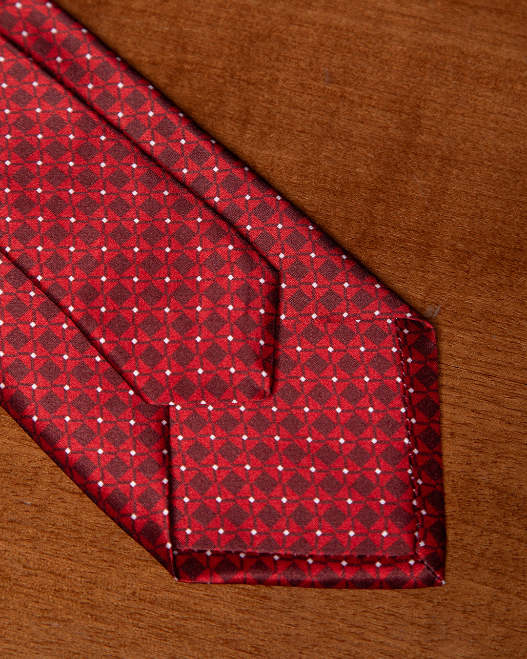 Ruby Red Geometric Motif Silk Tie