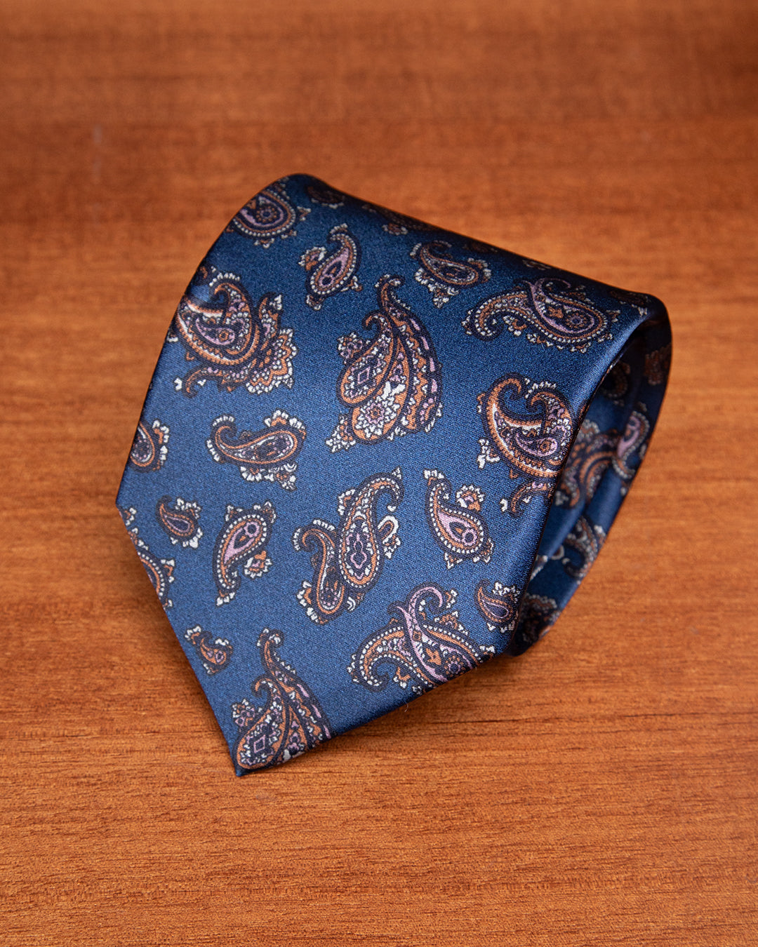 Cravatta Blu con Fantasia Paisley Marrone e Bianca