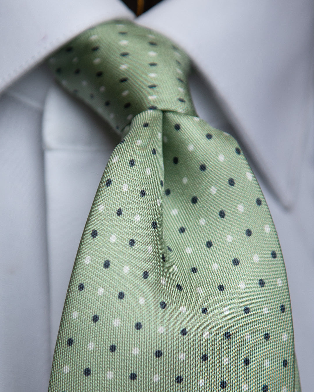 Cravatta Verde Chiaro con Pois Blue e Bianchi