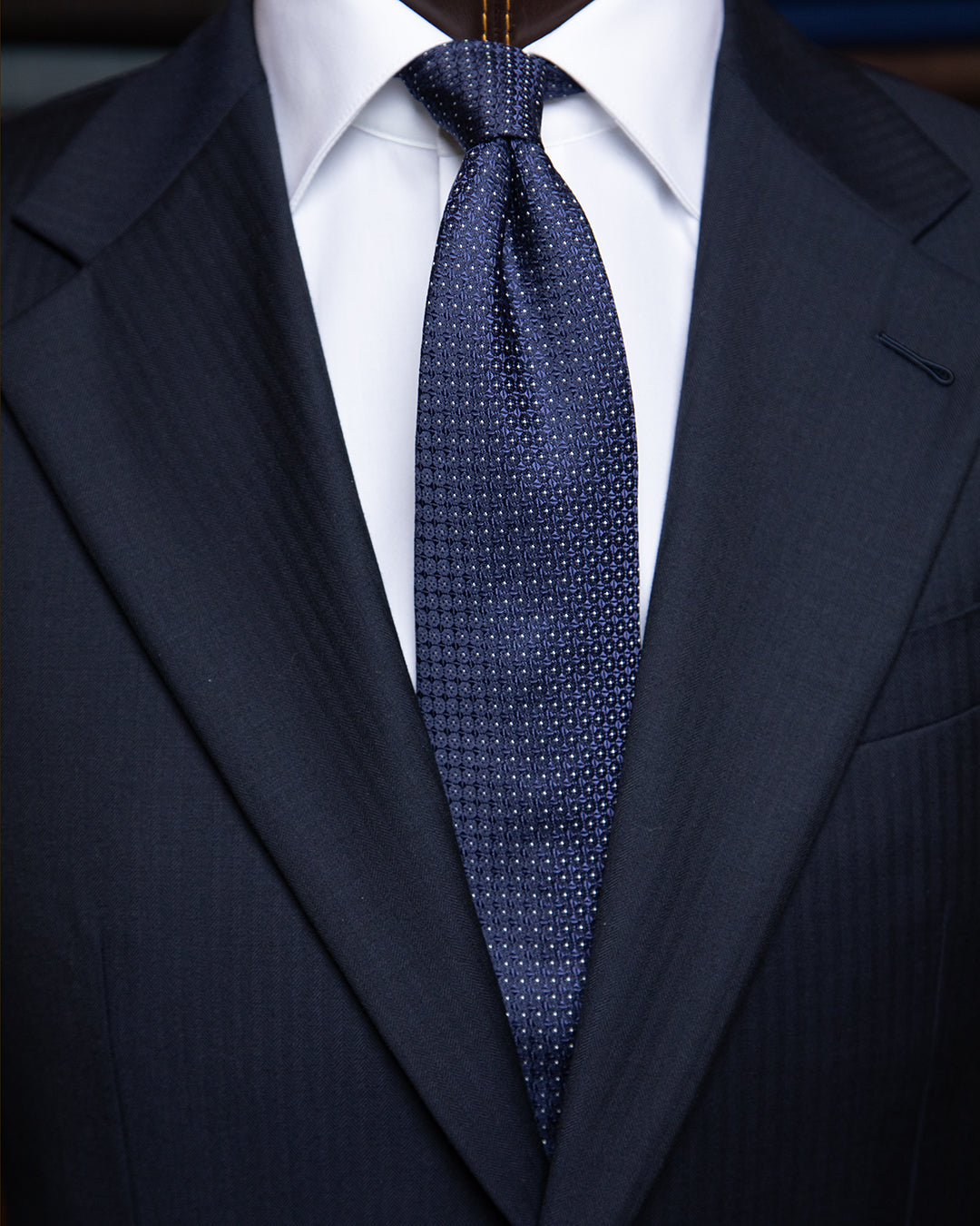 Avio Blue Jacquard Tie with Micro-Octagons and White Dots