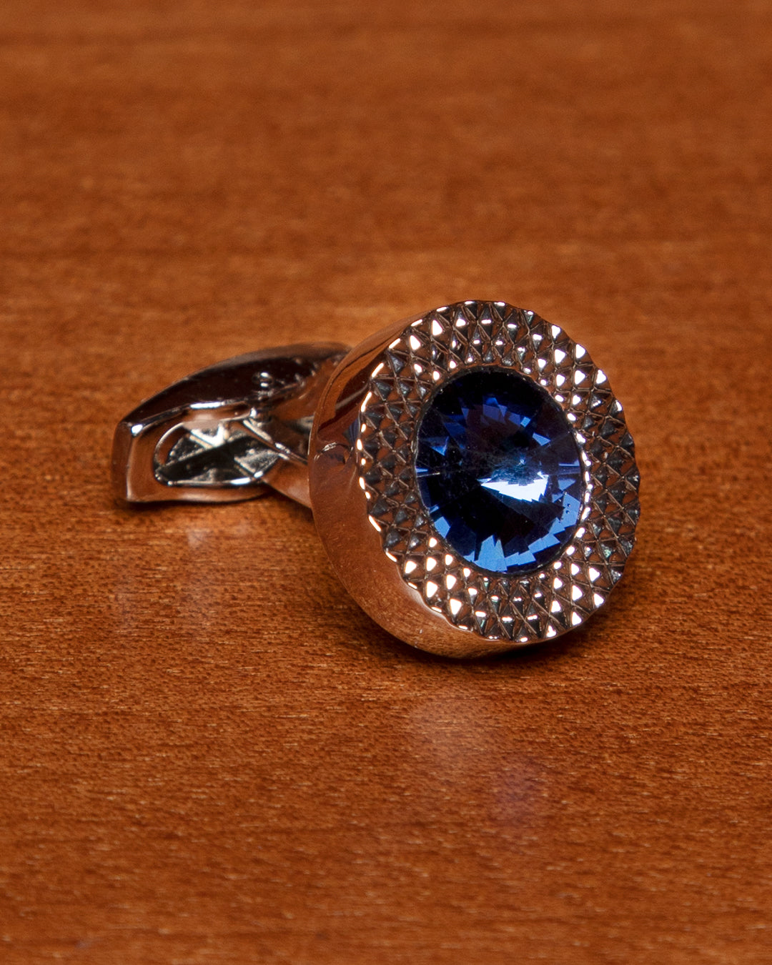 Gemelli Color Argento con Pietra Blu Incastonata