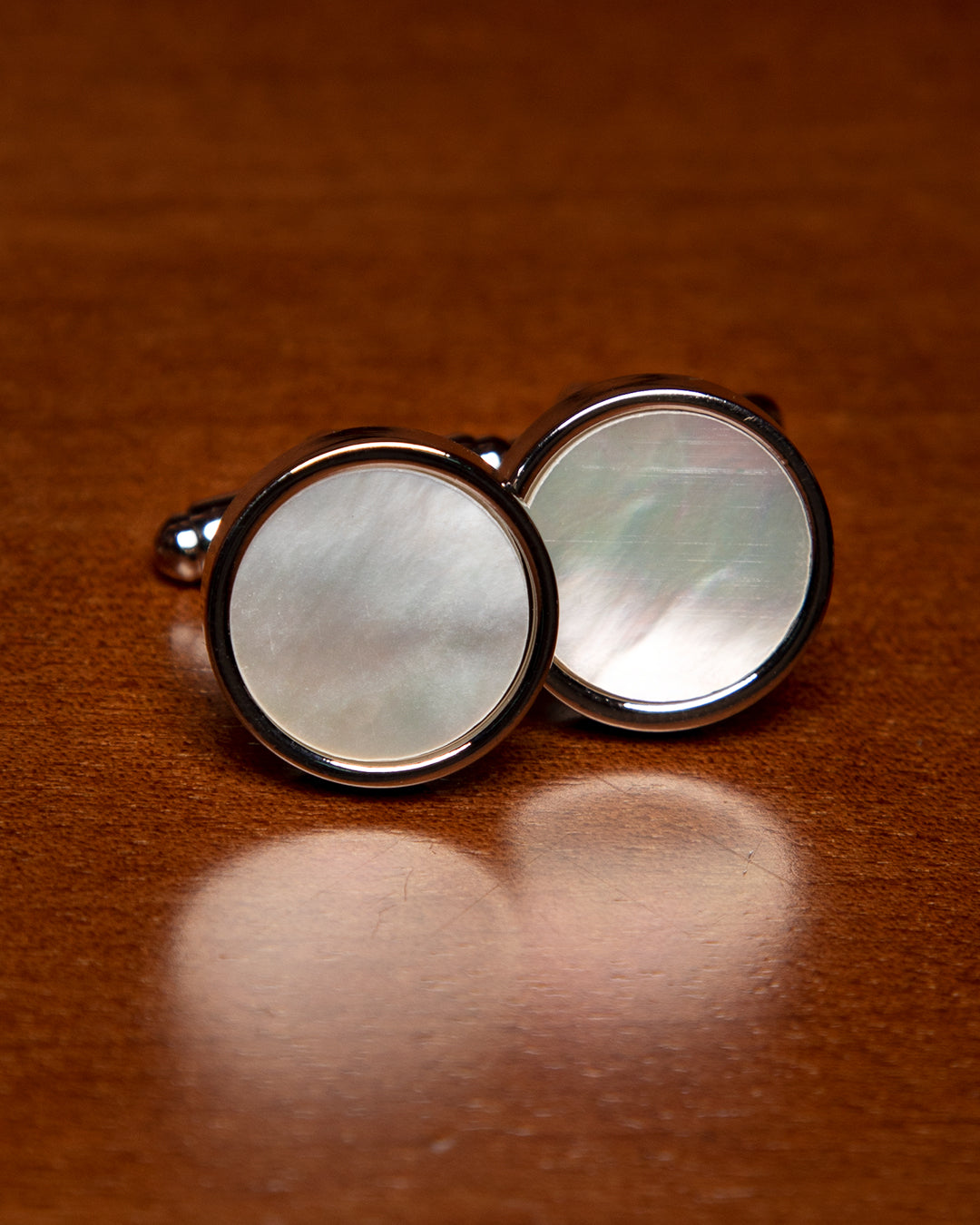 Silver-Tone Cufflinks with Pearl Effect Details
