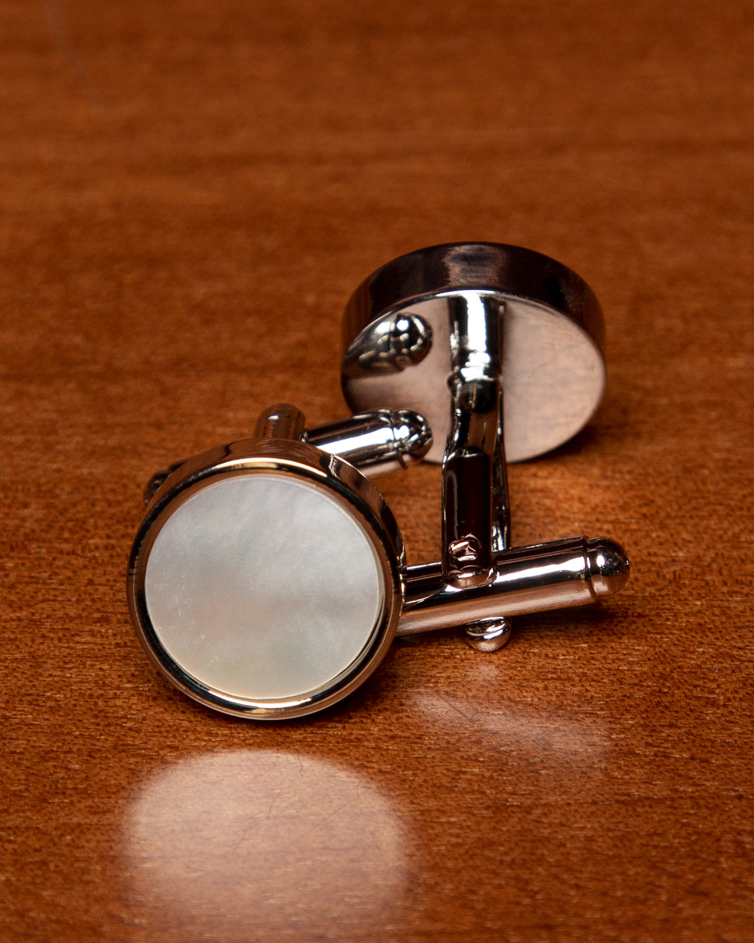 Silver-Tone Cufflinks with Pearl Effect Details