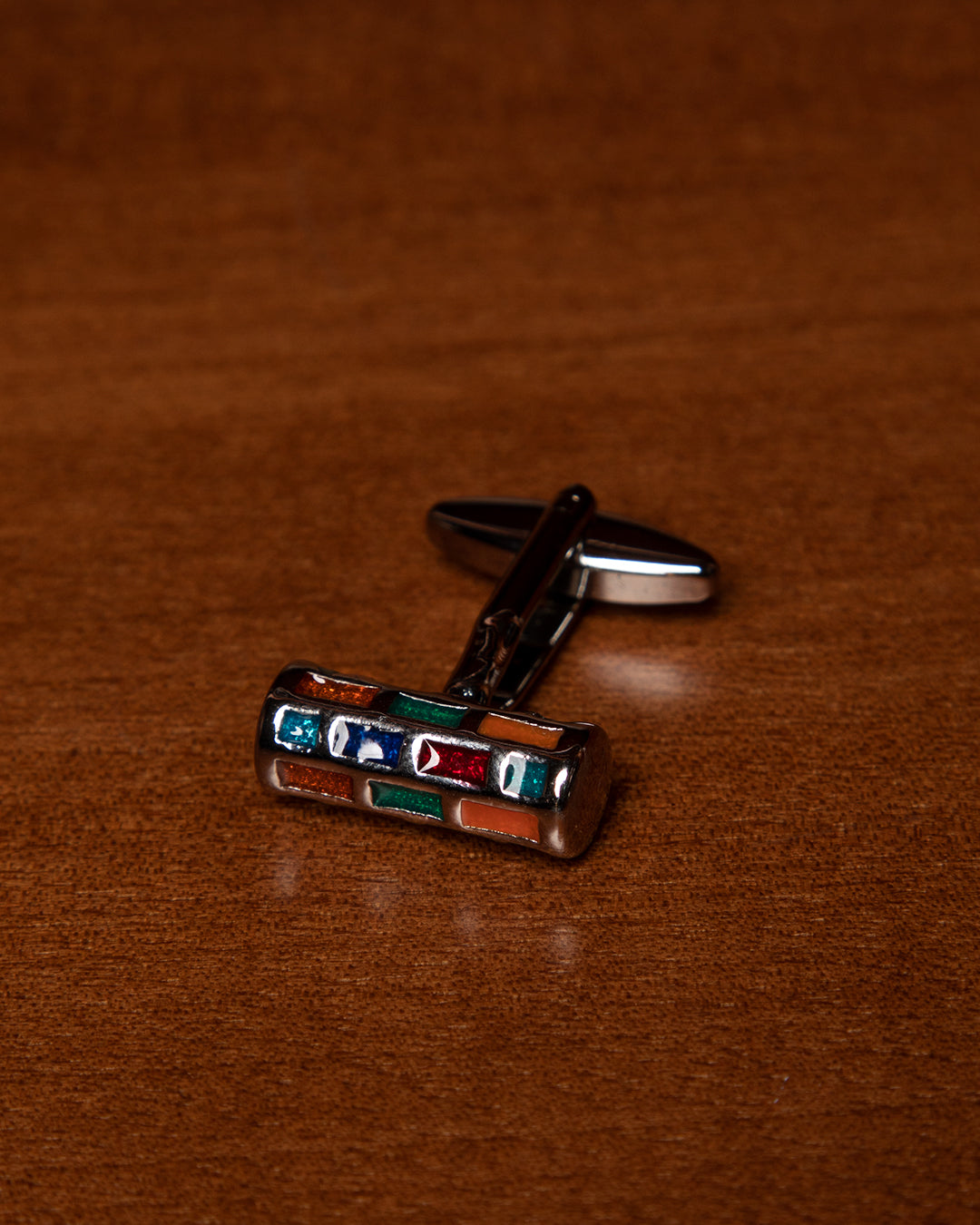 Silver Colored Cufflinks with Multicolored Rectangles
