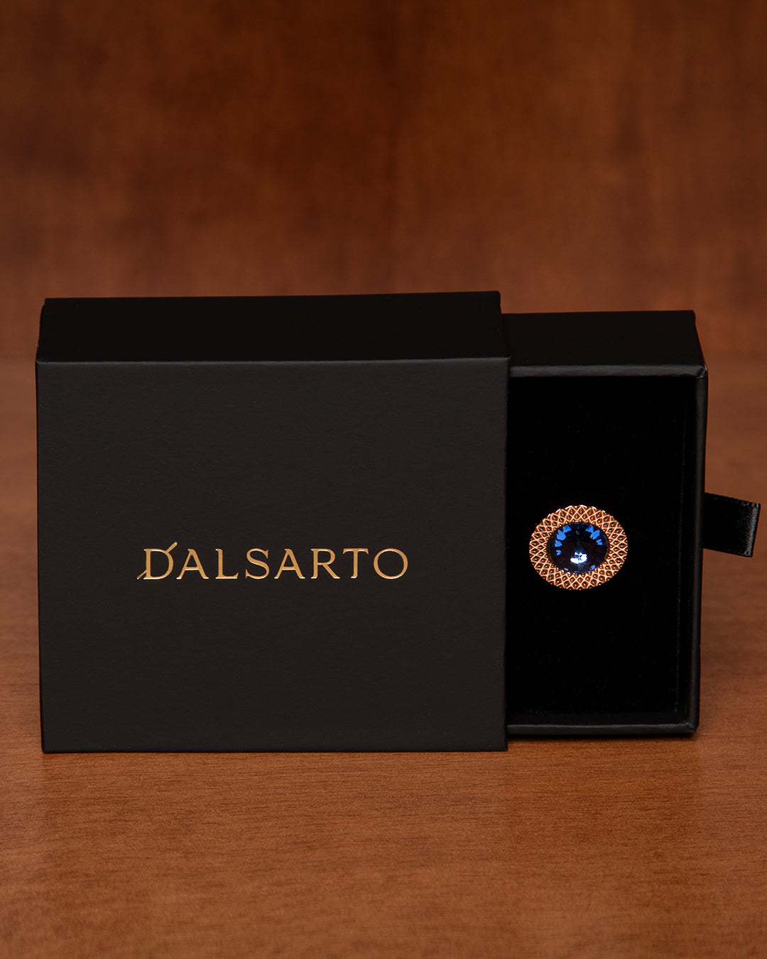 Gold Colored Cufflinks with Blue Stone Set