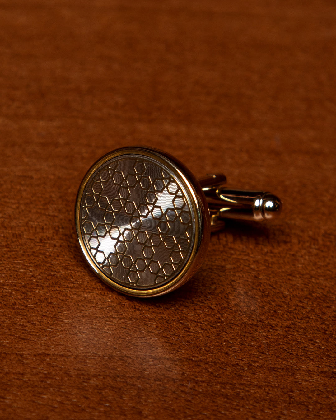 Gold-Colored Cufflinks with Beehive and Star Texture