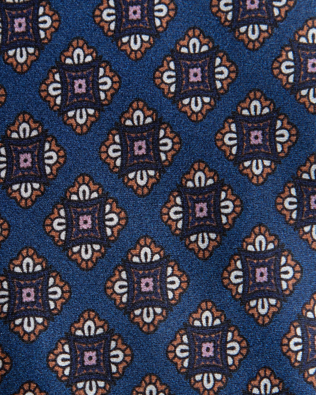 Blue Silk Tie with Brown and Grey Floral Diamonds