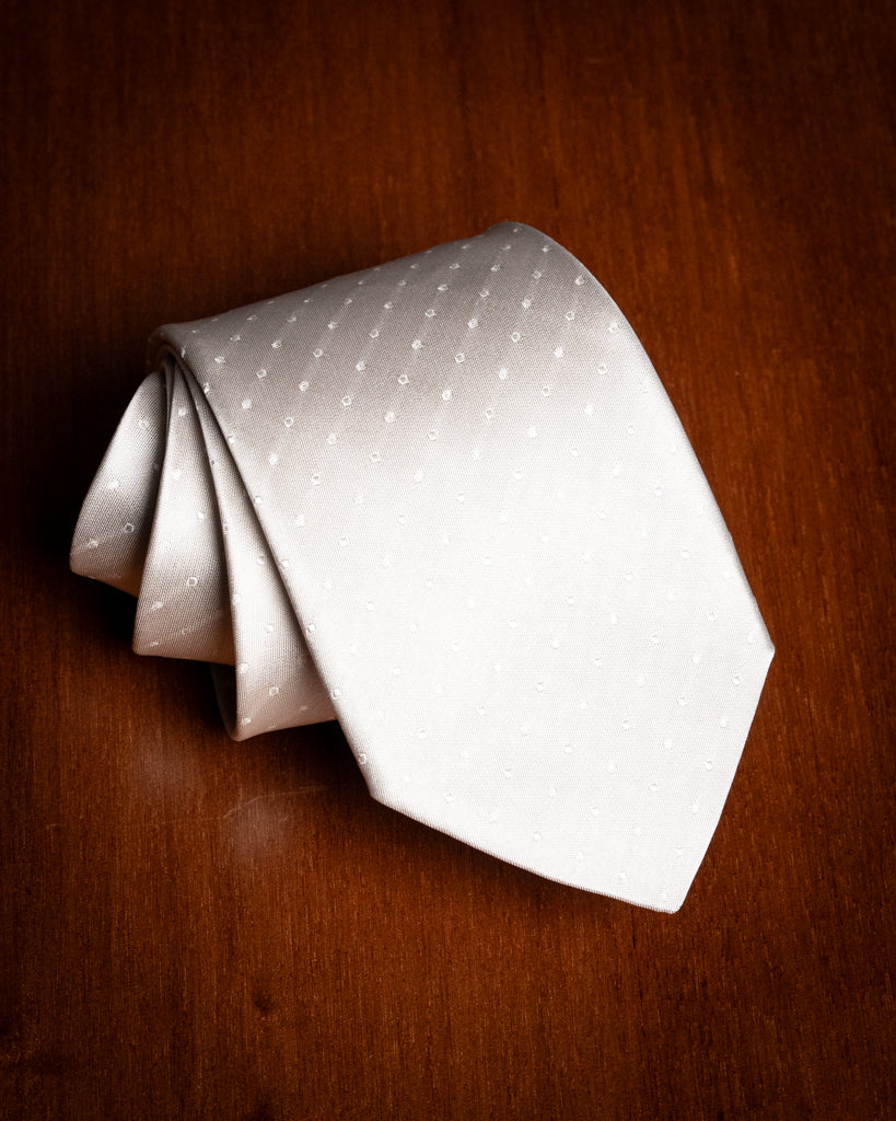 Cravatta Jacquard Grigio Perla con Pois Bianchi e Grigi