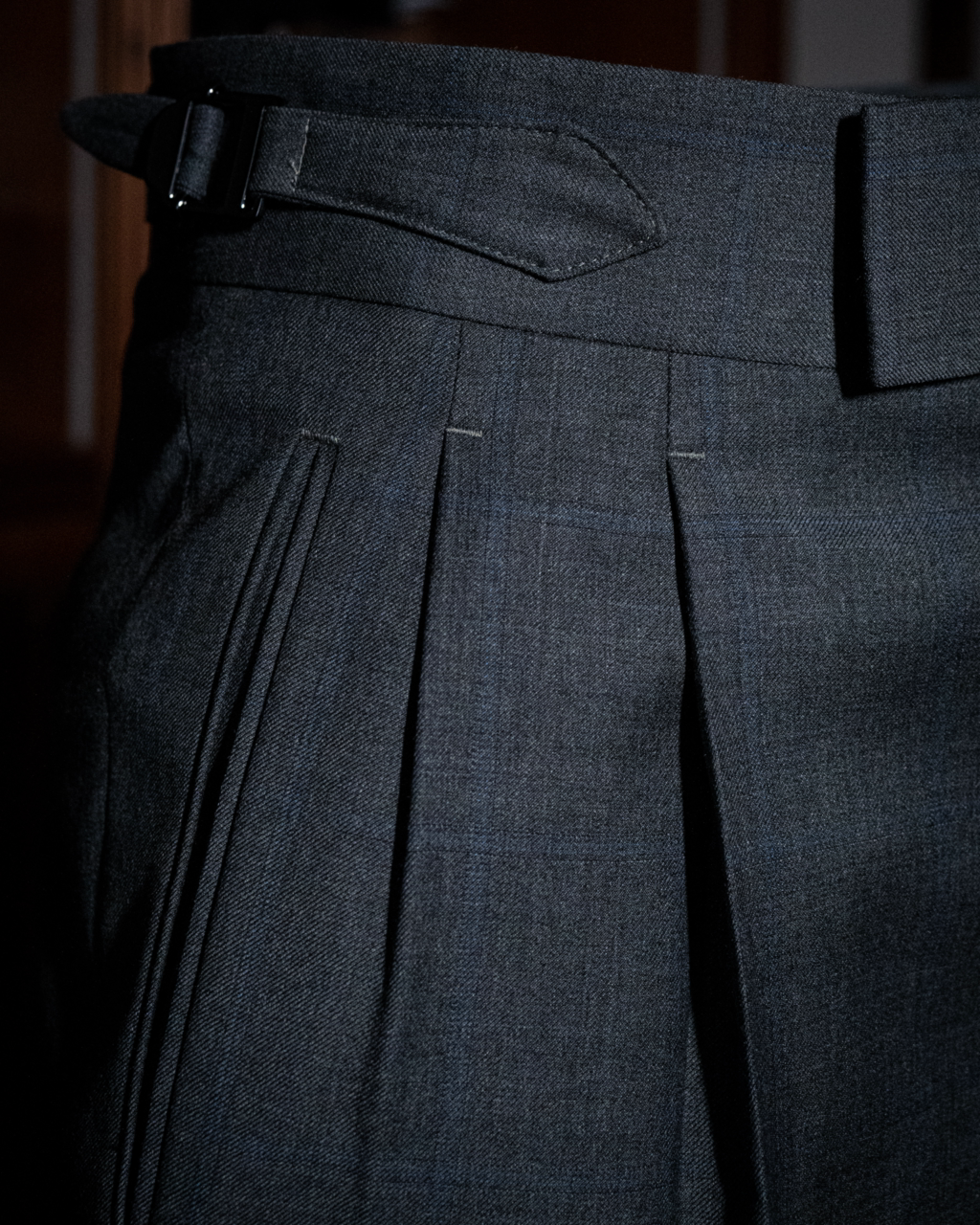 Pantalone Borromini Grigio Scuro Quadri Blu