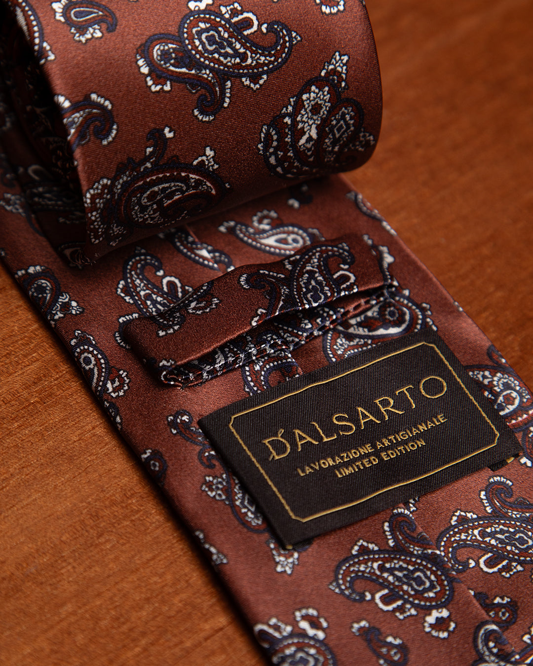 Bronze Silk Tie with Blue and Red Paisley Pattern