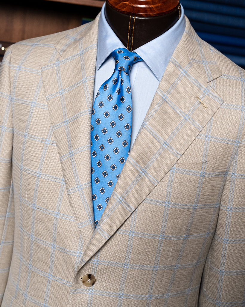 Giacca Giotto Avana Con Quadri Azzurri