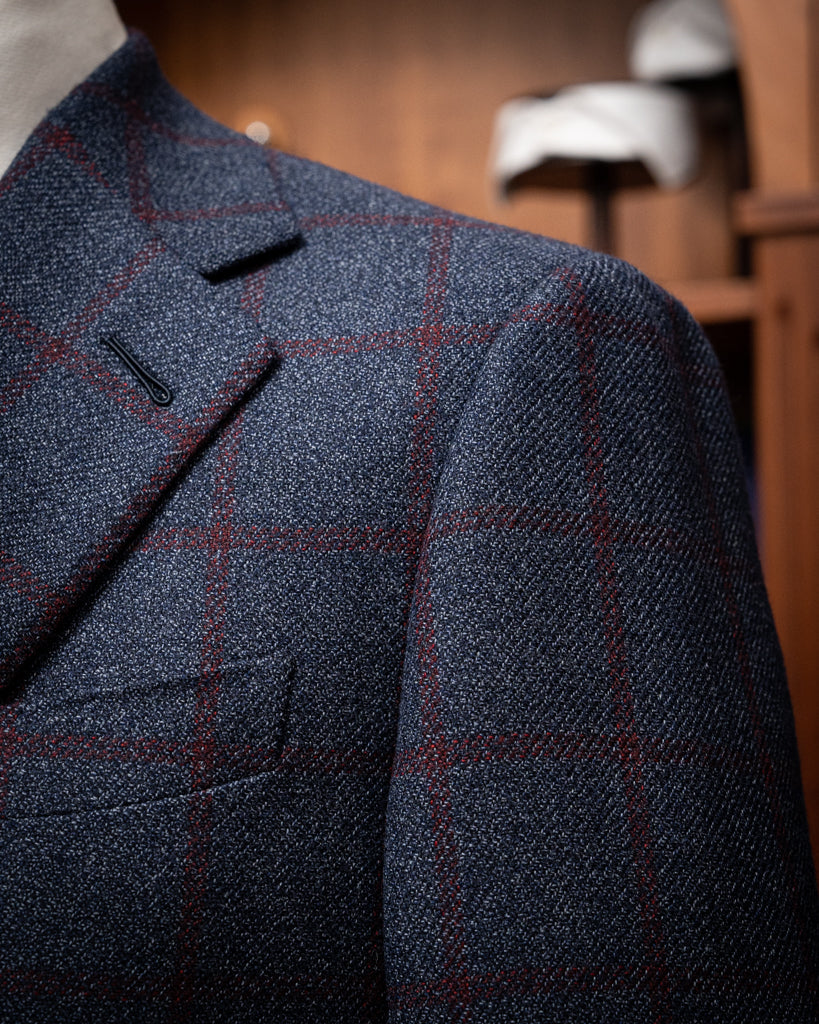 Giacca Giotto Blu Con Quadri Rossi