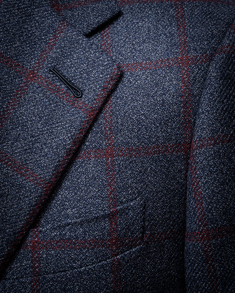 Giacca Giotto Blu Con Quadri Rossi