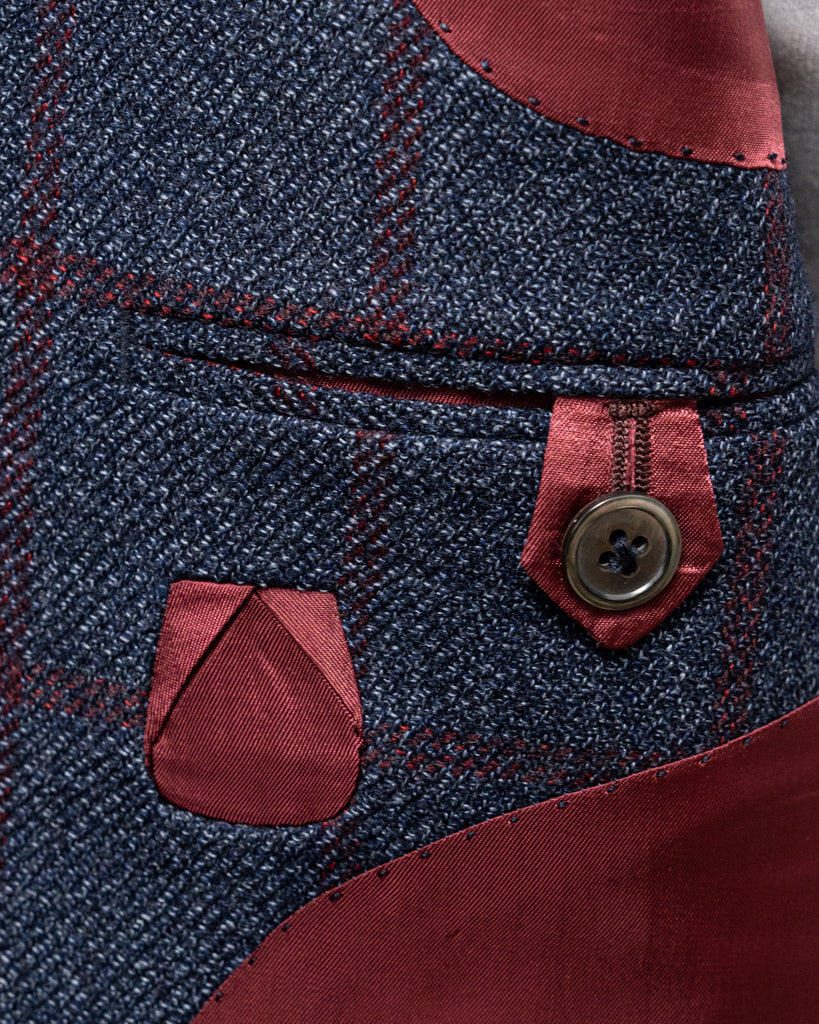 Giacca Giotto Blu Con Quadri Rossi