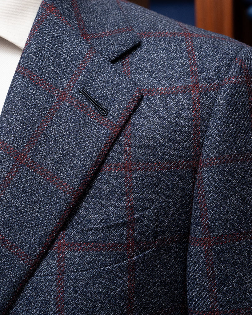 Giacca Giotto Blu Con Quadri Rossi