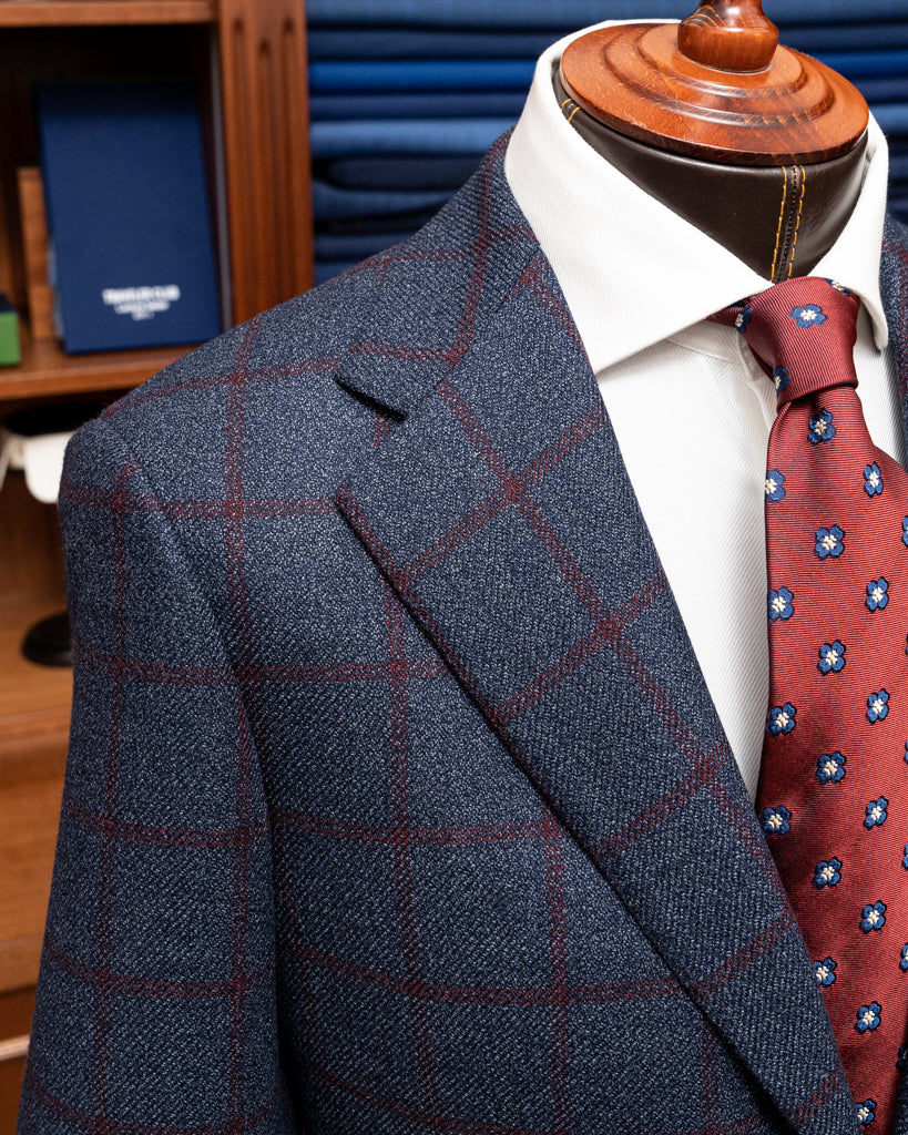 Giacca Giotto Blu Con Quadri Rossi