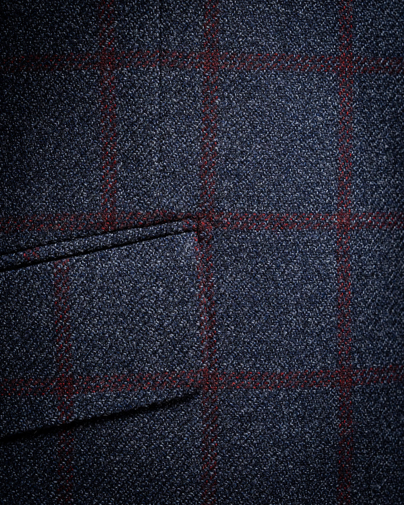 Giacca Giotto Blu Con Quadri Rossi