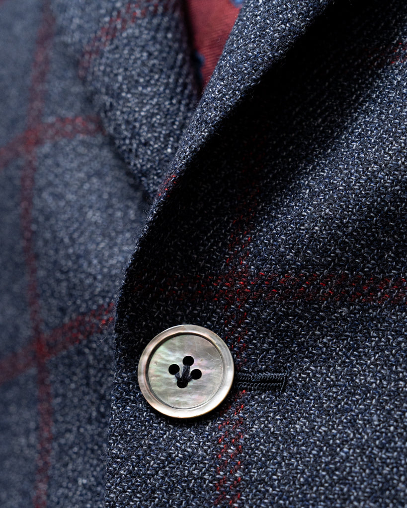 Giacca Giotto Blu Con Quadri Rossi