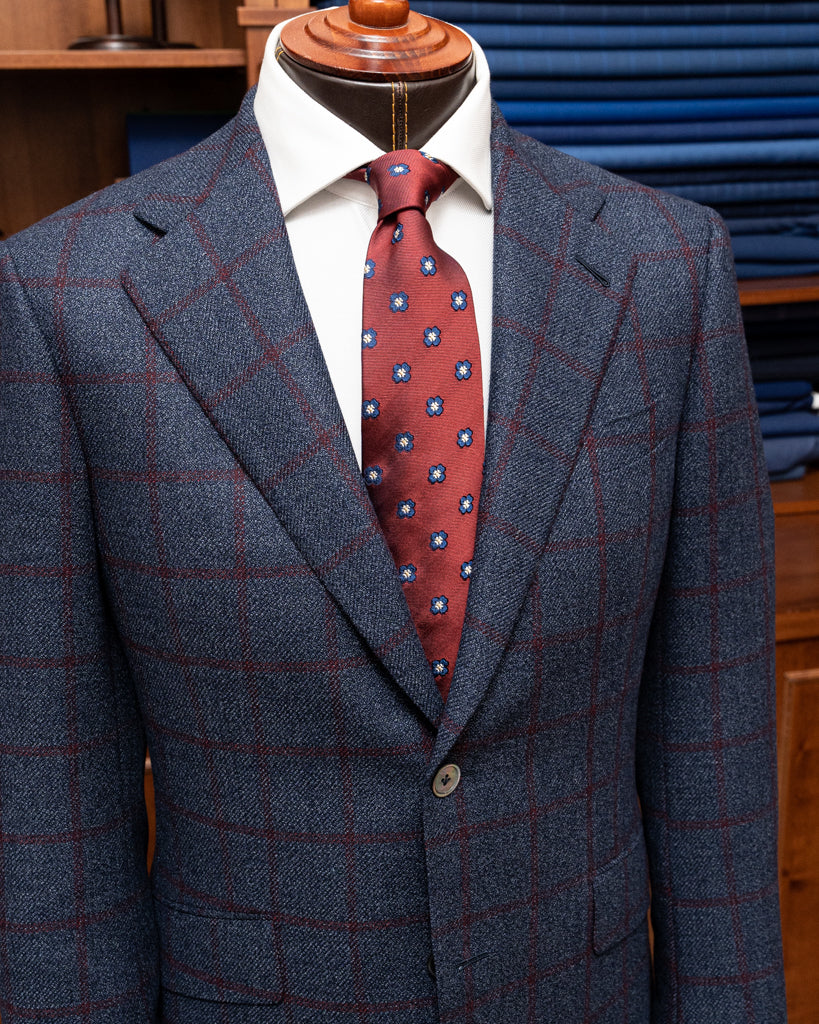 Giacca Giotto Blu Con Quadri Rossi