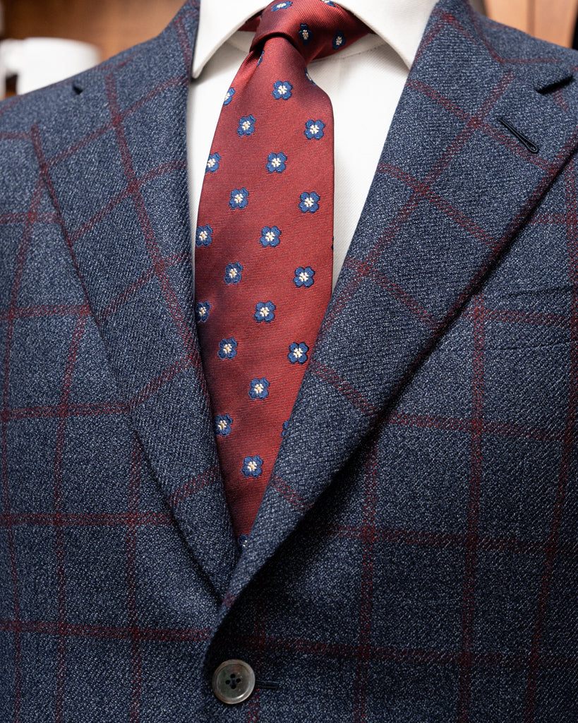 Giacca Giotto Blu Con Quadri Rossi