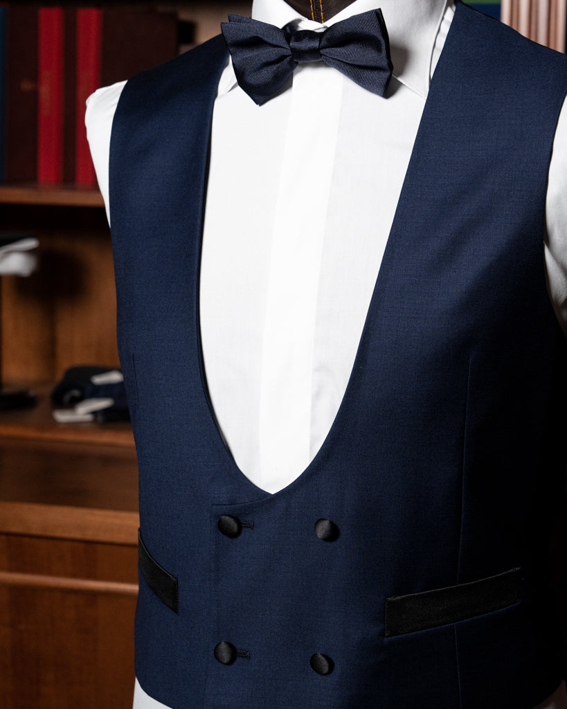 Blue Waistcoat with Black Satin