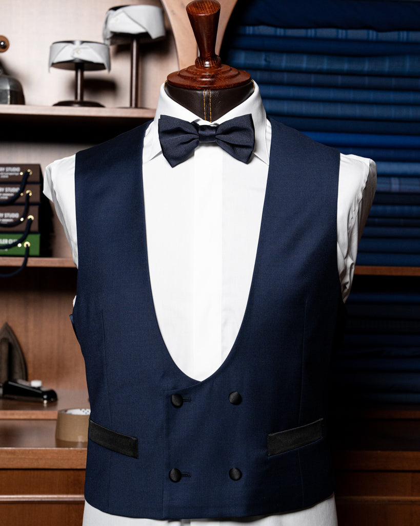 Blue Waistcoat with Black Satin