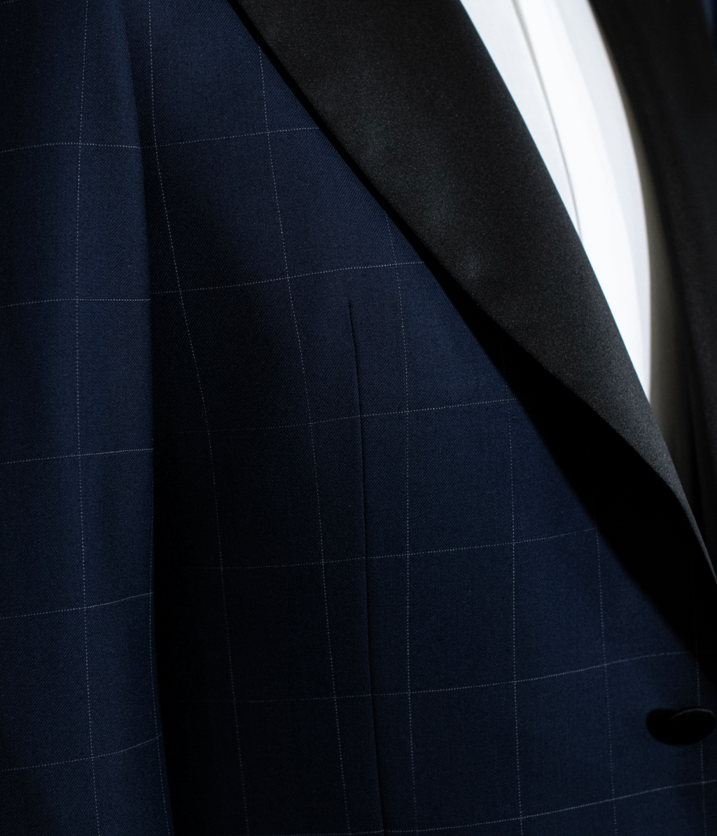 Michelangelo Blue Checked Tuxedo with Black Lapel