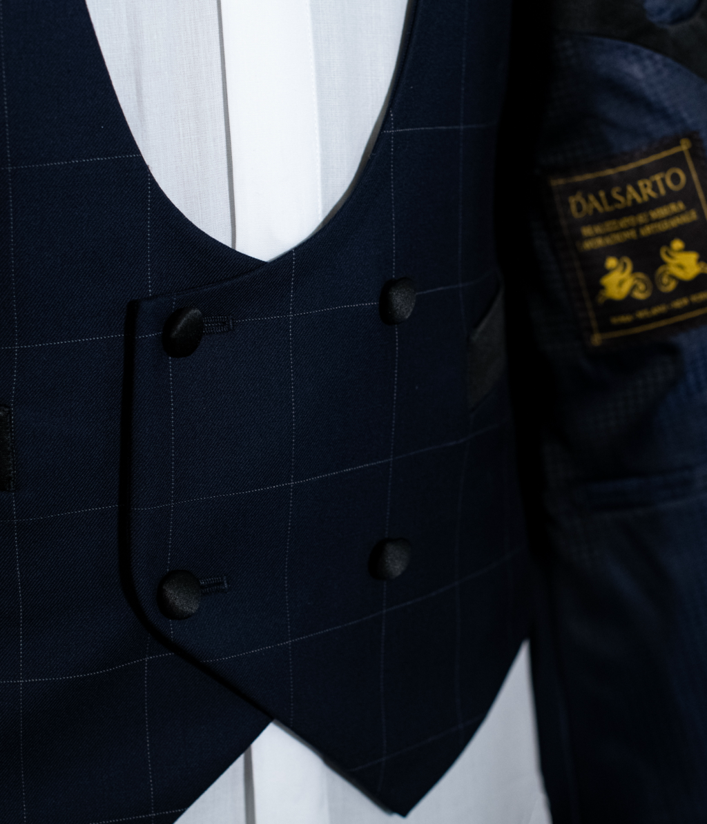 Michelangelo Blue Checked Tuxedo with Black Lapel