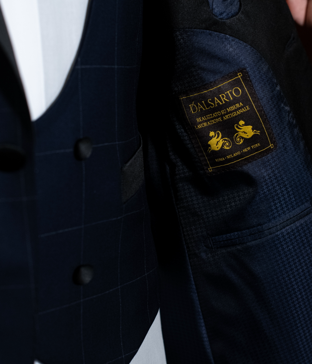 Michelangelo Blue Checked Tuxedo with Black Lapel