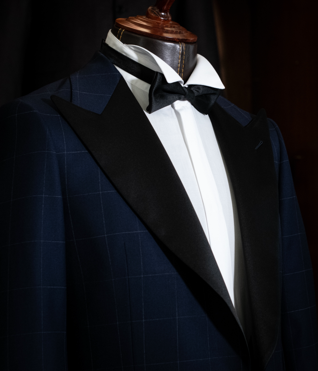 Michelangelo Blue Checked Tuxedo with Black Lapel