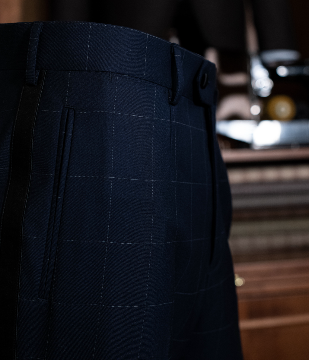 Michelangelo Blue Checked Tuxedo with Black Lapel