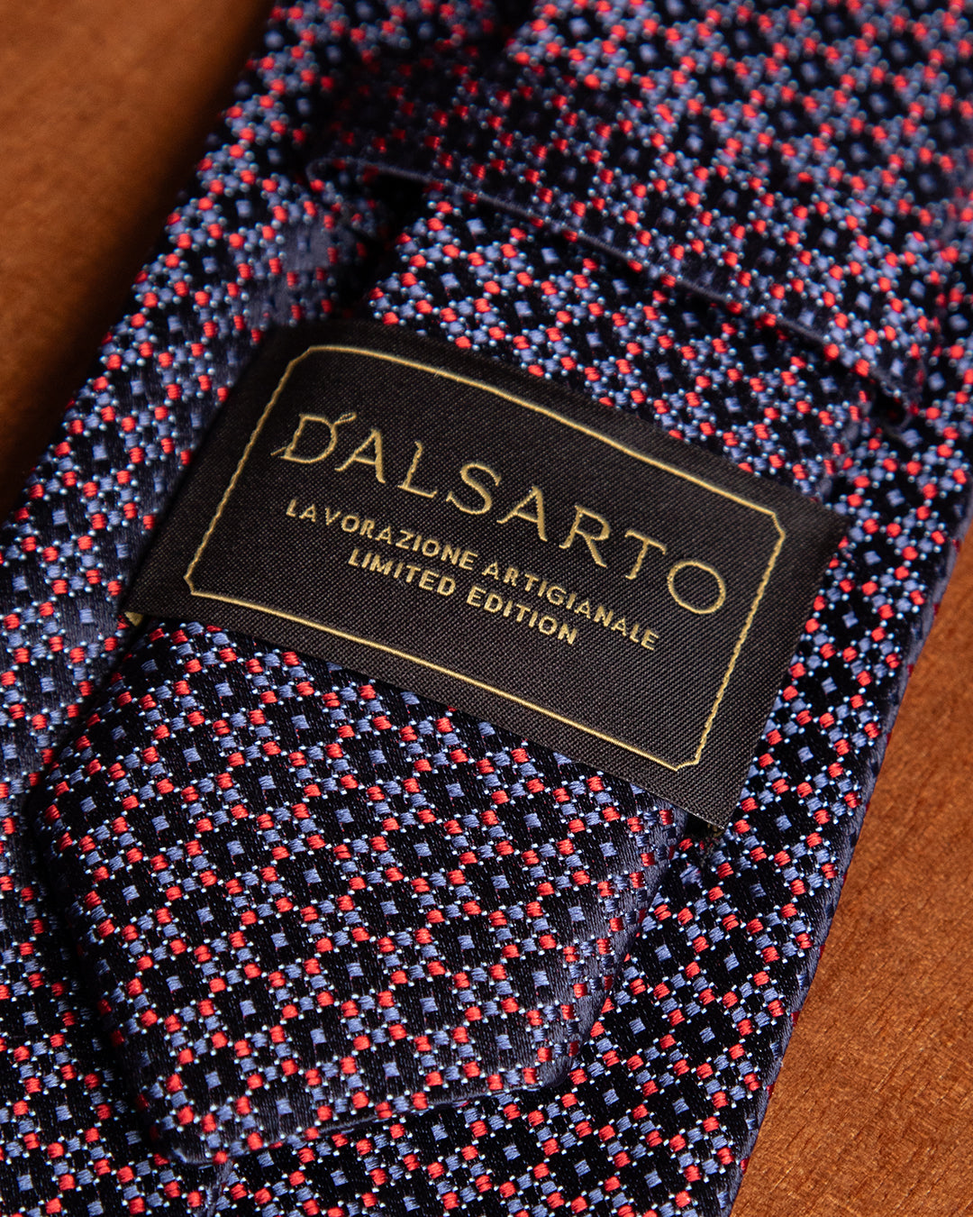 Blue Tie with Red Diamond Micro-Pattern
