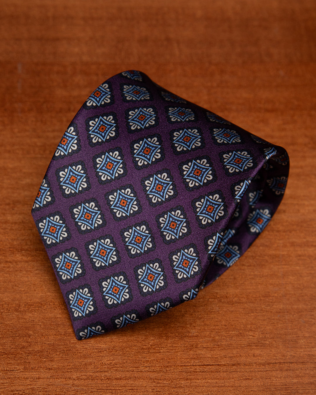 Purple Tie with Blue and Grey Diamonds