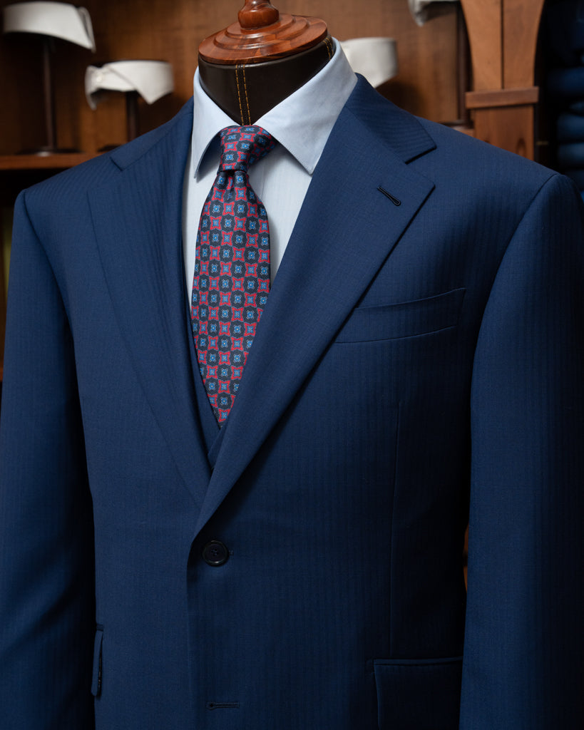 Giotto Herringbone Royal Blue suit with Vest