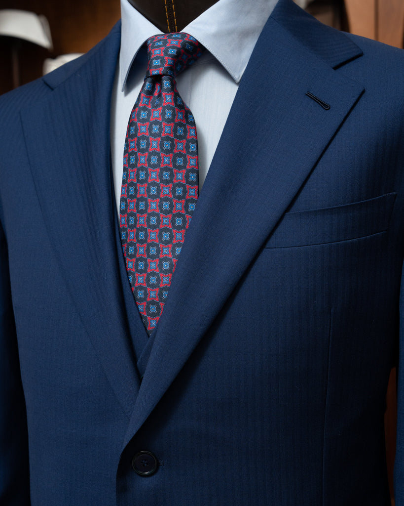Giotto Herringbone Royal Blue suit with Vest