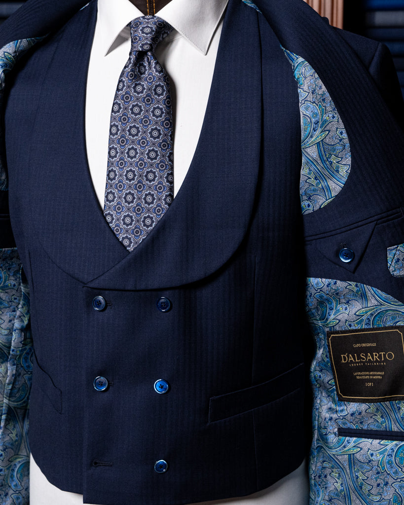 Gilet Blu Spinato Doppiopetto