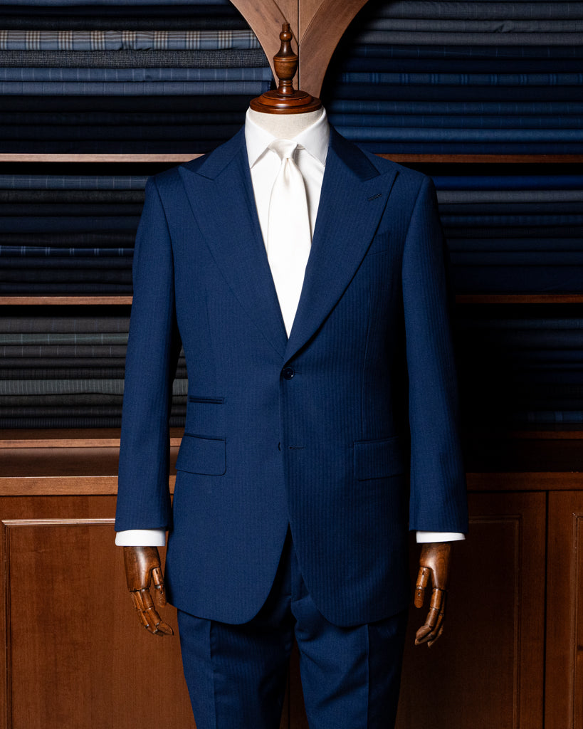 Bernini Navy Blue Herringbone Suit with Vest