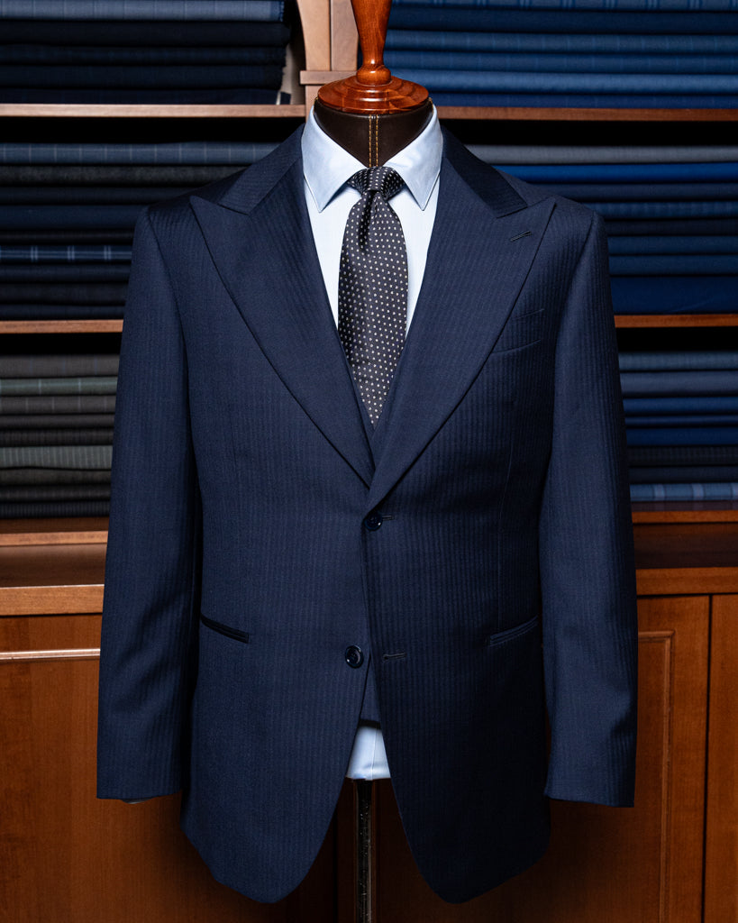 Bernini Three Piece Blue Herringbone Suit