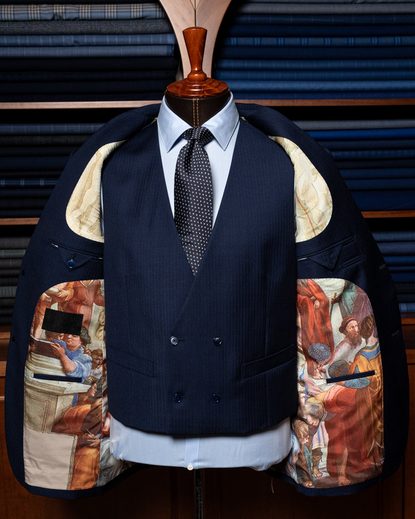 Bernini Three Piece Blue Herringbone Suit