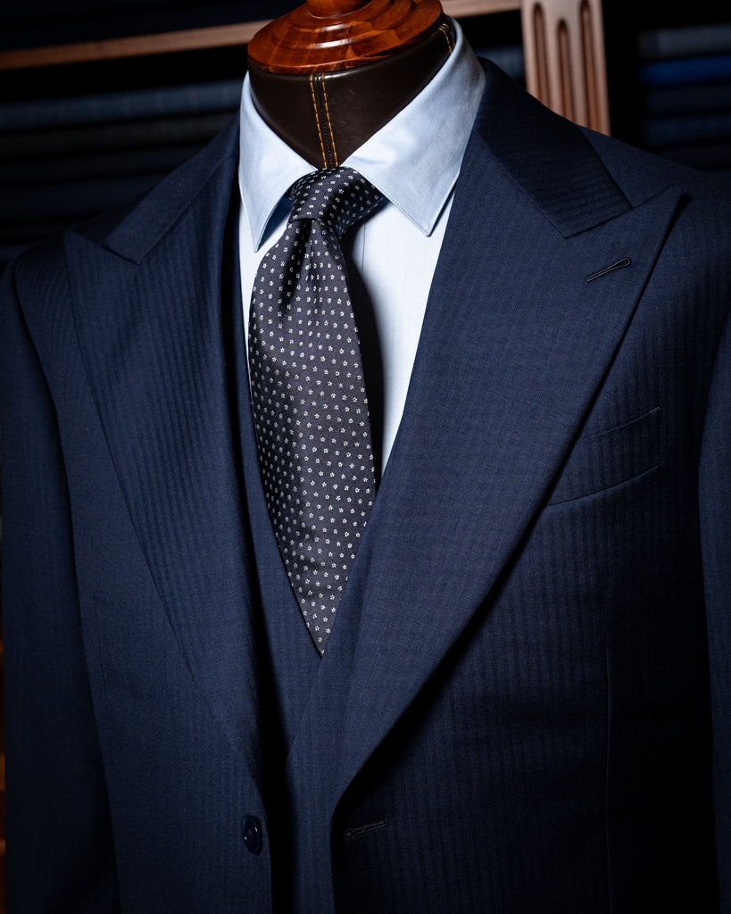 Bernini Three Piece Blue Herringbone Suit
