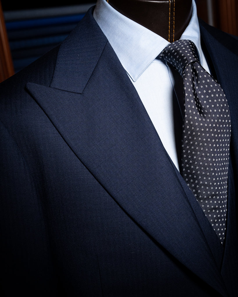 Bernini Three Piece Blue Herringbone Suit